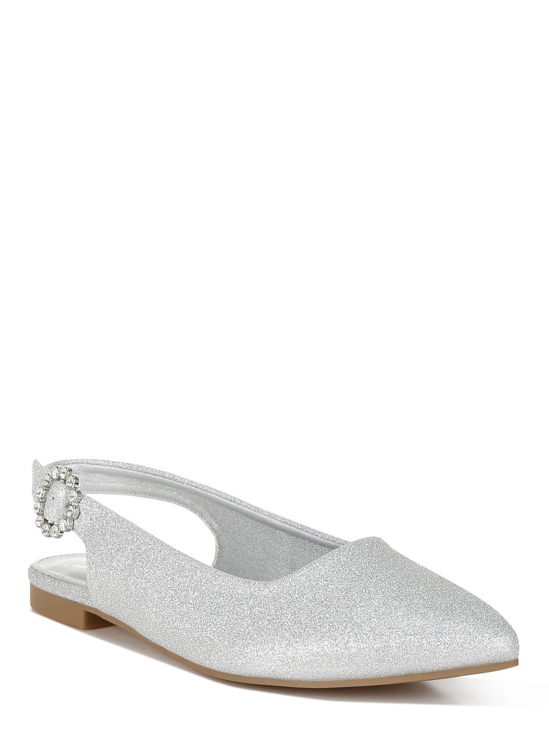 Glitter Slingback Flat Sandals in Silver