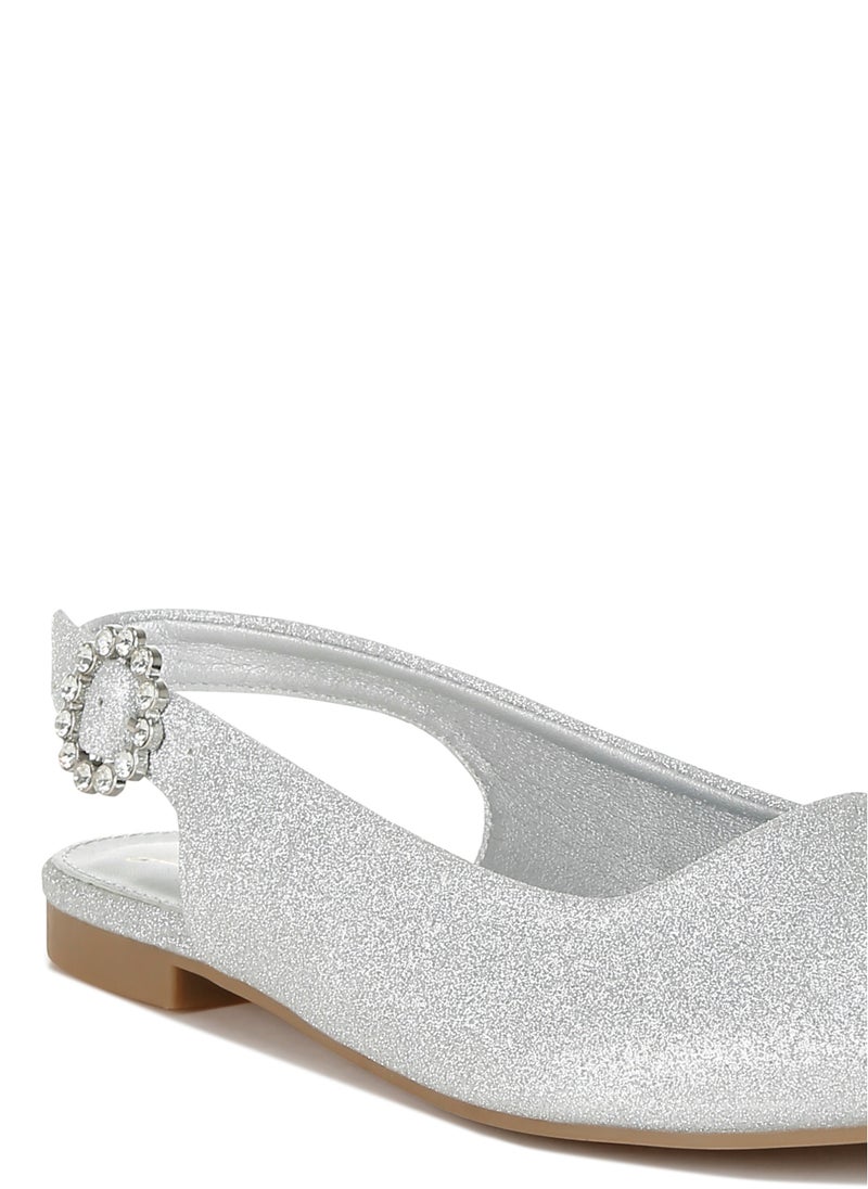 Glitter Slingback Flat Sandals in Silver