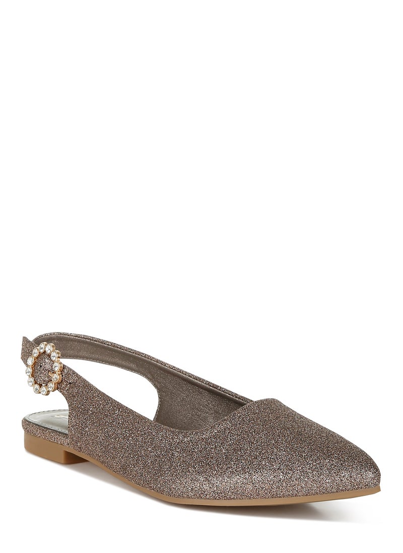 Glitter Slingback Flat Sandals in Bronze