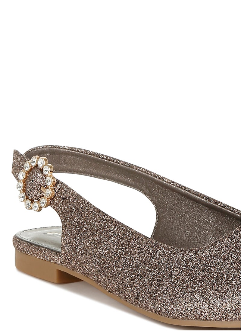 Glitter Slingback Flat Sandals in Bronze