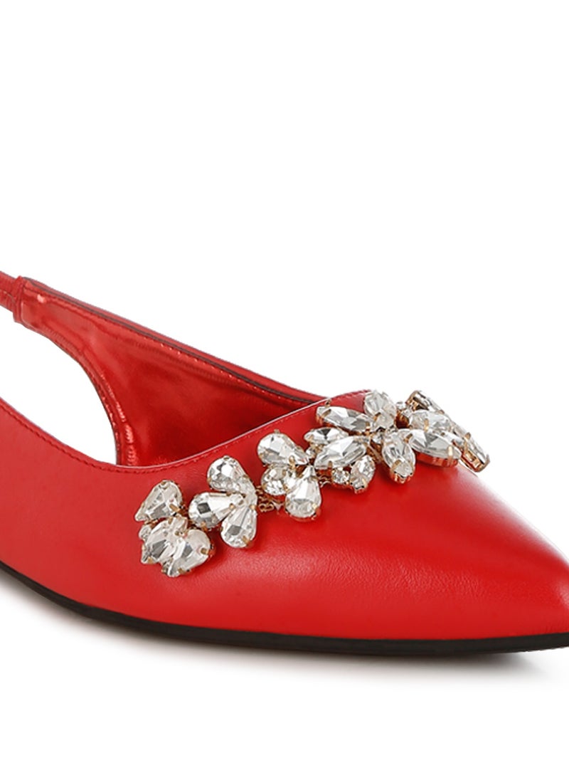 Diamante Embellished Flat Sandals in Red