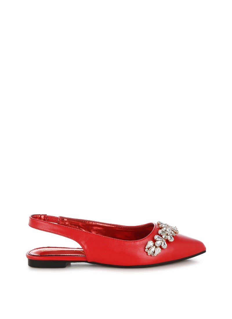 Diamante Embellished Flat Sandals in Red