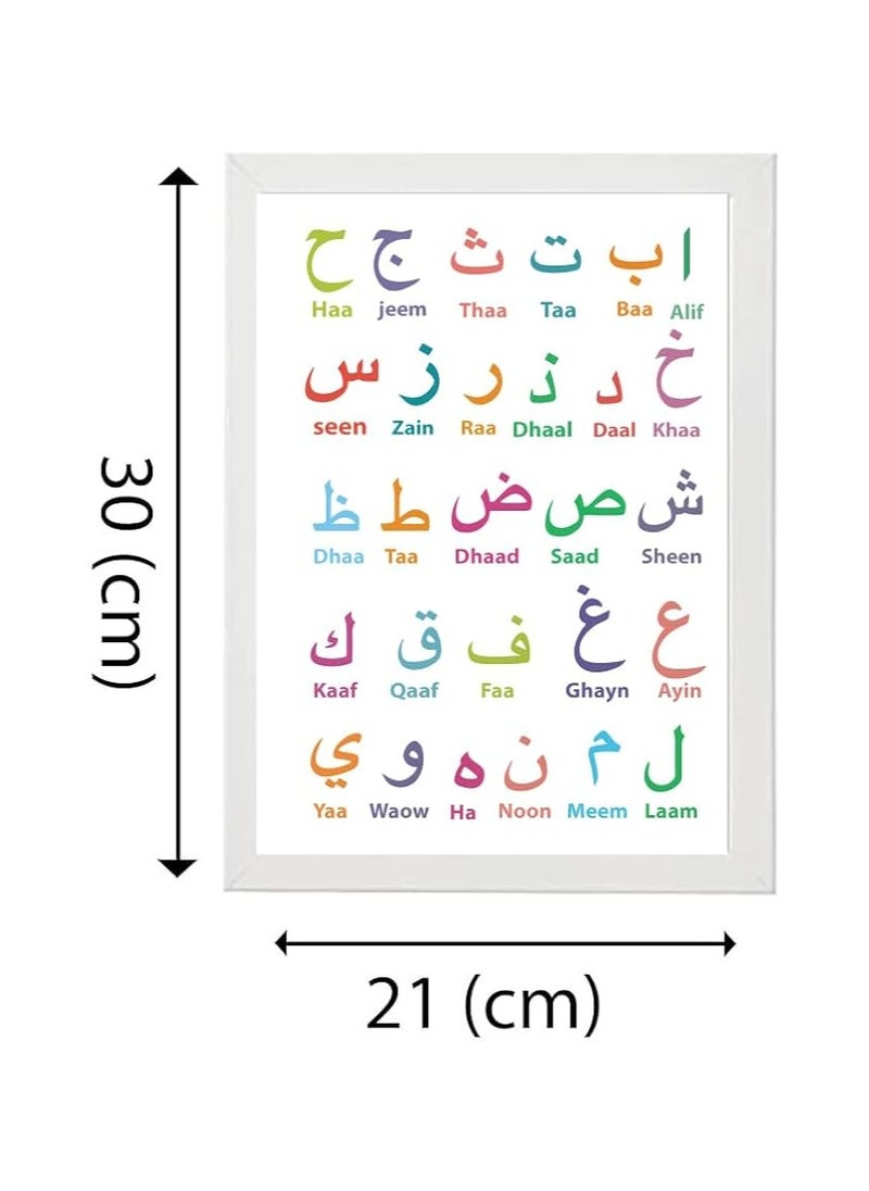 28 Arabic Alphabets Wall Art-Poster+Frame Included-Kids Room Decor For Learning Arabic Alphabets