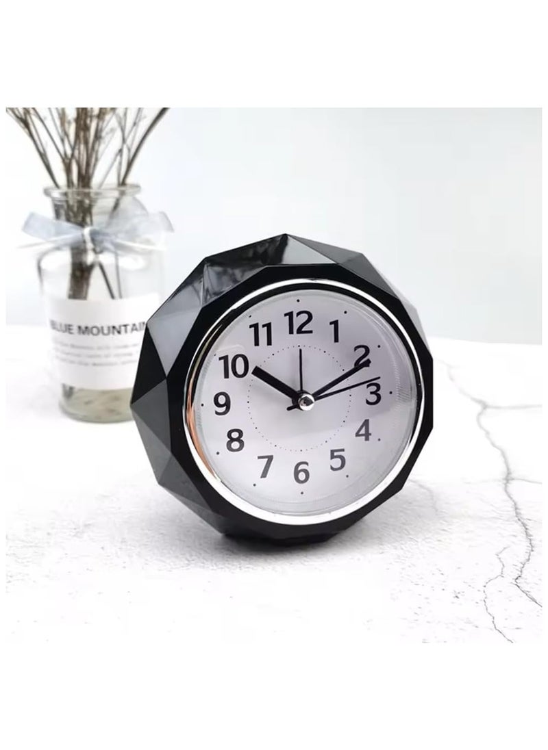 Alarm Clock LED Light, Silent Non-Ticking Quartz Analog Clock Diamond Cut Texture for Desk Table Bedrooms Bedside (Black)