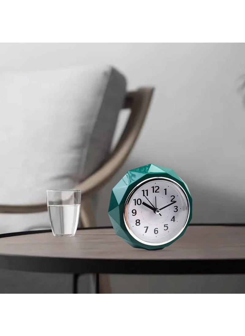 Alarm Clock LED Light, Silent Non-Ticking Quartz Analog Clock Diamond Cut Texture for Desk Table Bedrooms Bedside (Green)