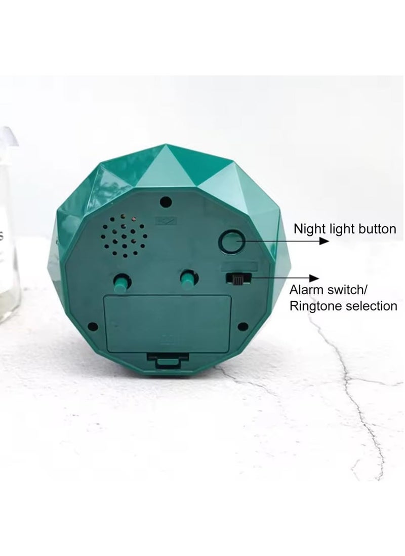 Alarm Clock LED Light, Silent Non-Ticking Quartz Analog Clock Diamond Cut Texture for Desk Table Bedrooms Bedside (Green)
