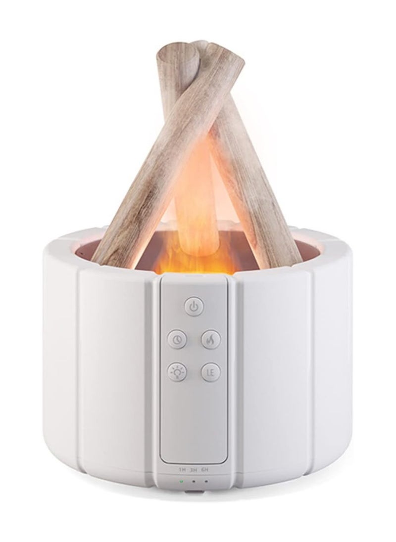 Campfire Flame Fire Diffuser, Bonfire Aromatherapy Essential Oil Diffuser, 250ml Wood Cool Mist Humidifier for Home,Bedroom,Office, Remote Control, Auto Shut-Off, Night Light, Gift (White)