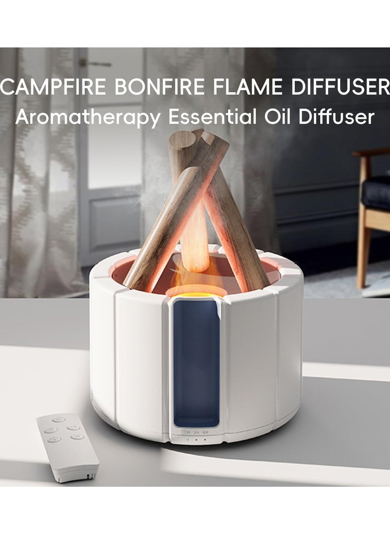 Campfire Flame Fire Diffuser, Bonfire Aromatherapy Essential Oil Diffuser, 250ml Wood Cool Mist Humidifier for Home,Bedroom,Office, Remote Control, Auto Shut-Off, Night Light, Gift (White)