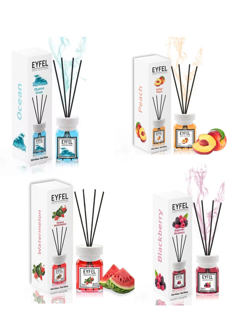 Pack of 4 Reed Diffuser Combo WATERMELON PEACH BLACKBERRY OCEAN 4x120 480ml