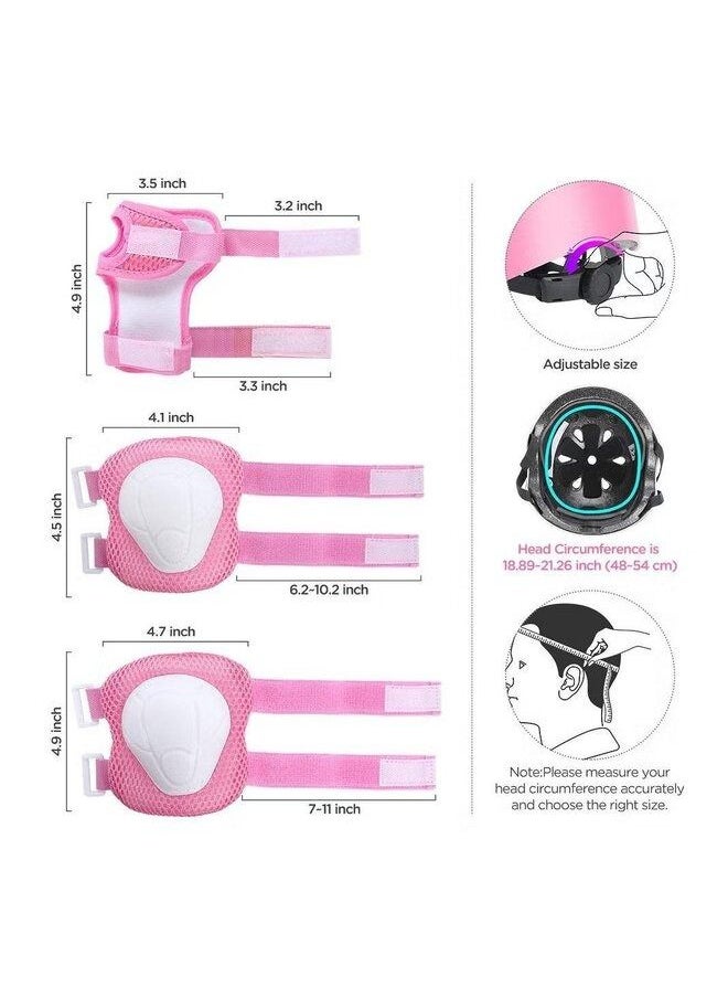 Roller skating protective gear children's helmet set of riding elbow wristband skateboard skates balance bike helmet knee pads 7 pcs - pink