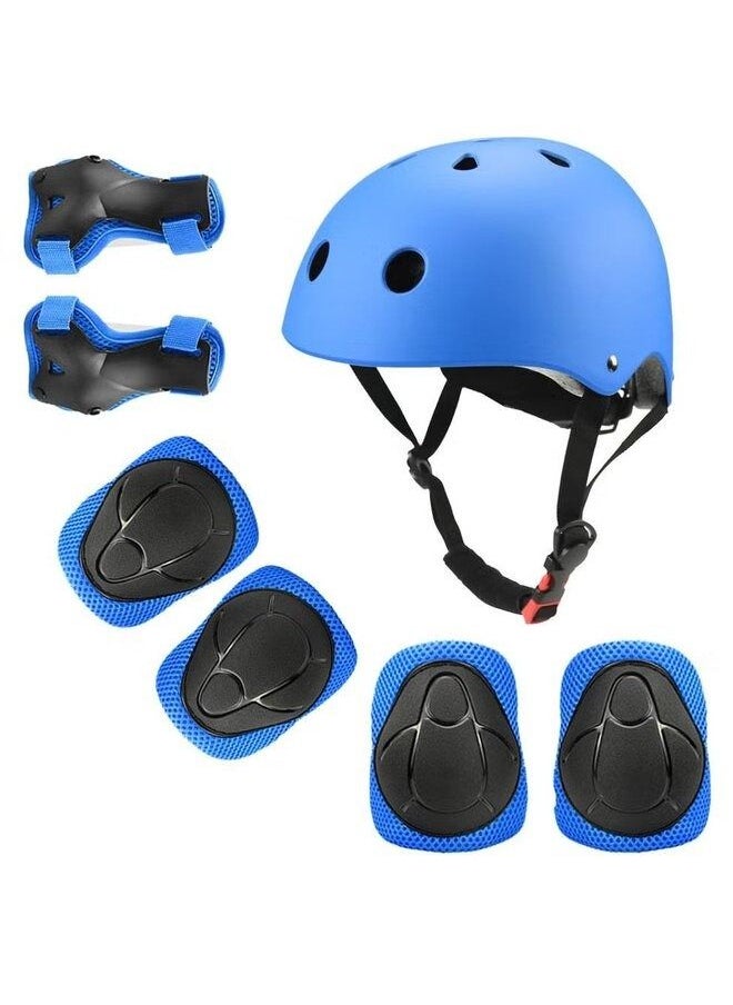 Roller skating protective gear children's helmet set of riding elbow wristband skateboard skates balance bike helmet knee pads 7 pcs - Blue