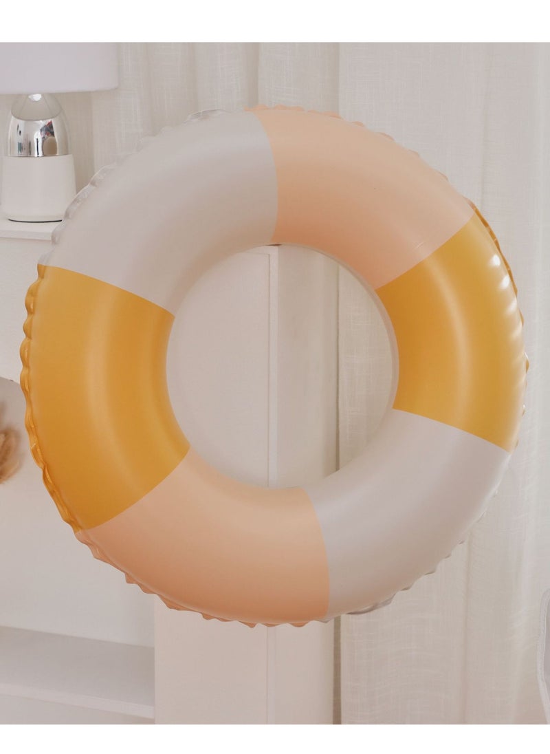 90CM Yellow Stripe Printed Green Swimming Ring Inflatable Pool Float Floaties Air Sofa Floating Large Backrest Mesh Bottom Water Party Summer Beach