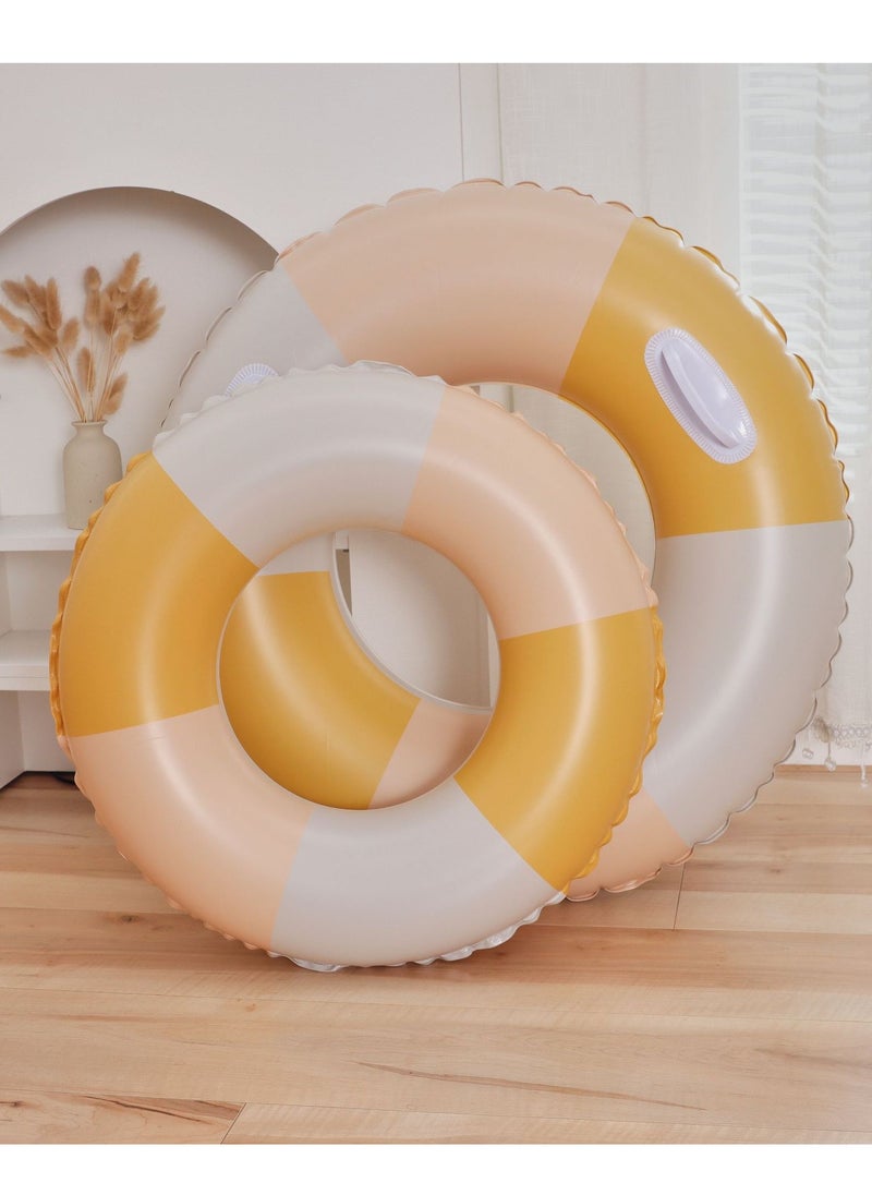 90CM Yellow Stripe Printed Green Swimming Ring Inflatable Pool Float Floaties Air Sofa Floating Large Backrest Mesh Bottom Water Party Summer Beach