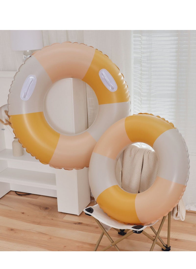 90CM Yellow Stripe Printed Green Swimming Ring Inflatable Pool Float Floaties Air Sofa Floating Large Backrest Mesh Bottom Water Party Summer Beach