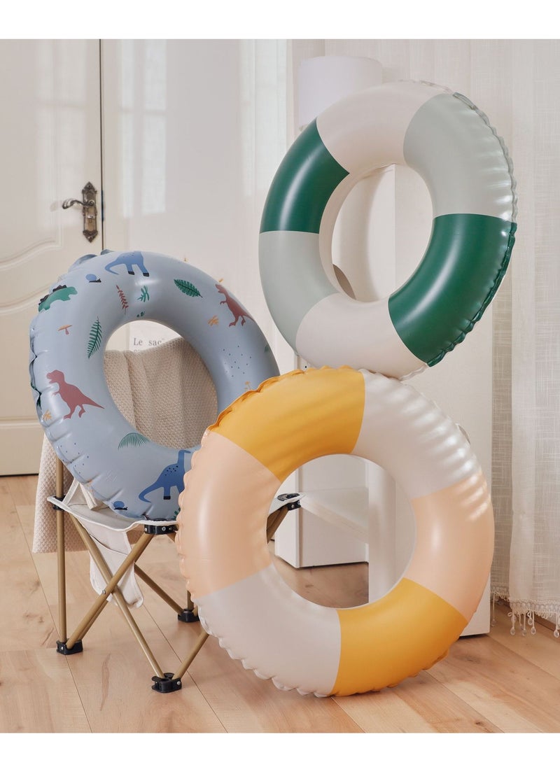 90CM Yellow Stripe Printed Green Swimming Ring Inflatable Pool Float Floaties Air Sofa Floating Large Backrest Mesh Bottom Water Party Summer Beach