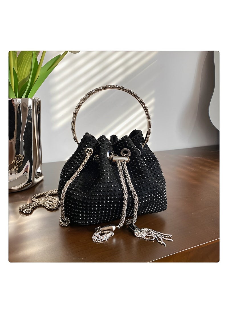 Women's Full Diamonds Bucket Handbag Rhinestone Clutch Purse Evening Clutch for Women Party Prom Cocktail Wedding