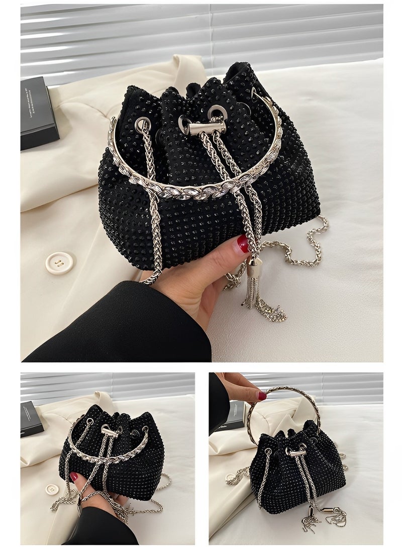 Women's Full Diamonds Bucket Handbag Rhinestone Clutch Purse Evening Clutch for Women Party Prom Cocktail Wedding