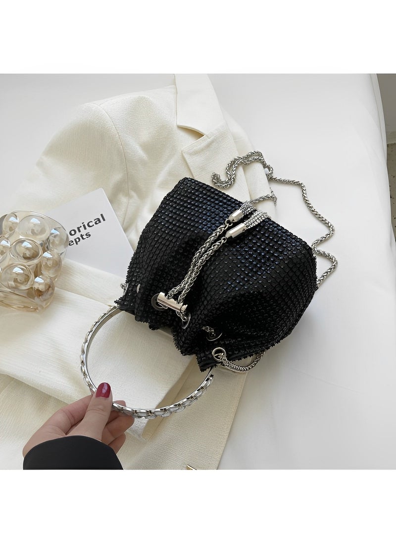 Women's Full Diamonds Bucket Handbag Rhinestone Clutch Purse Evening Clutch for Women Party Prom Cocktail Wedding