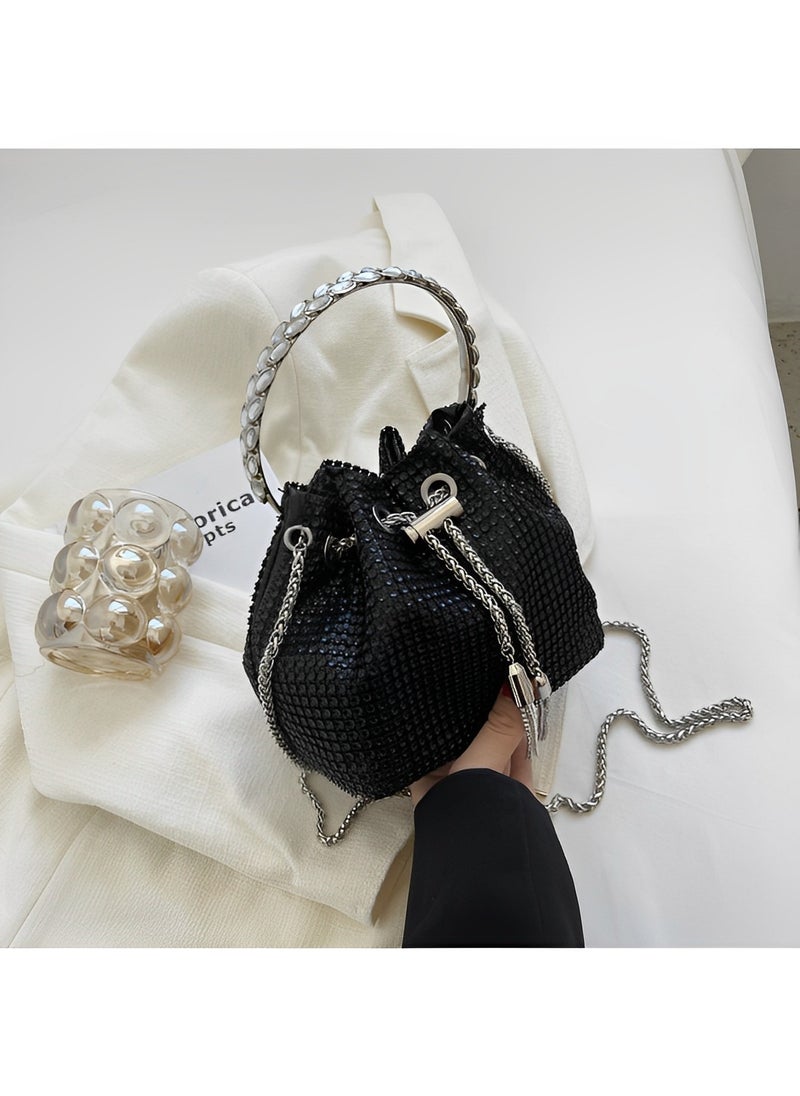 Women's Full Diamonds Bucket Handbag Rhinestone Clutch Purse Evening Clutch for Women Party Prom Cocktail Wedding