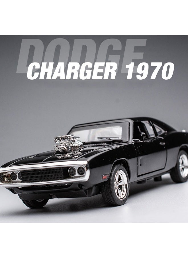 1/32 Dodge Charger Car Model, Fast Furious Metal Model Car, USA Muscle Vehicle Toy, Alloy Diecast Pull Back Toy Vehicle with Light and Music, Supercar Toy Gift for Kids Children, Black