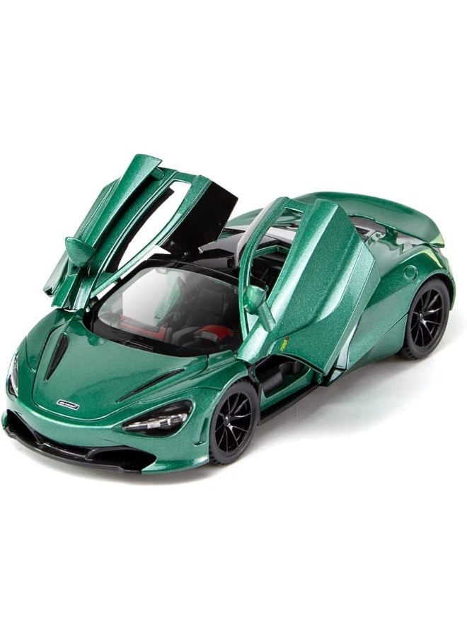 1:32 720s Car Model Toy, Zinc Alloy Pull Back Toy Car, Sound and Light Pull Back Model Car, Alloy Collectible Toy Green