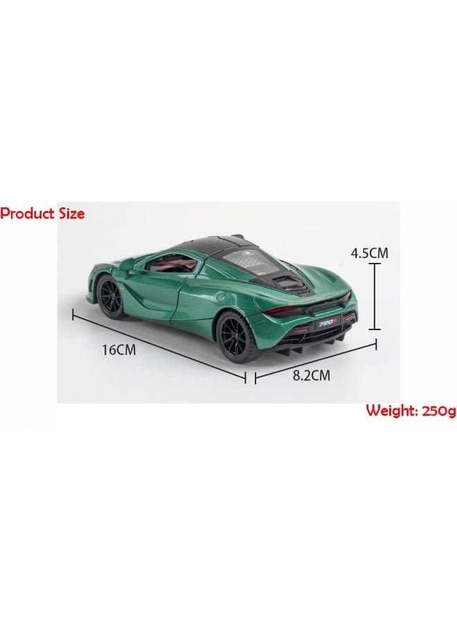 1:32 720s Car Model Toy, Zinc Alloy Pull Back Toy Car, Sound and Light Pull Back Model Car, Alloy Collectible Toy Green