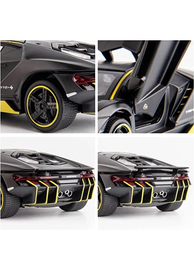 1:32 Lamborghini LP770 Car Model Toy, Zinc Alloy Pull Back Toy Car, Sound and Light Pull Back Model Car for Kids Boy Girl Gift, Black