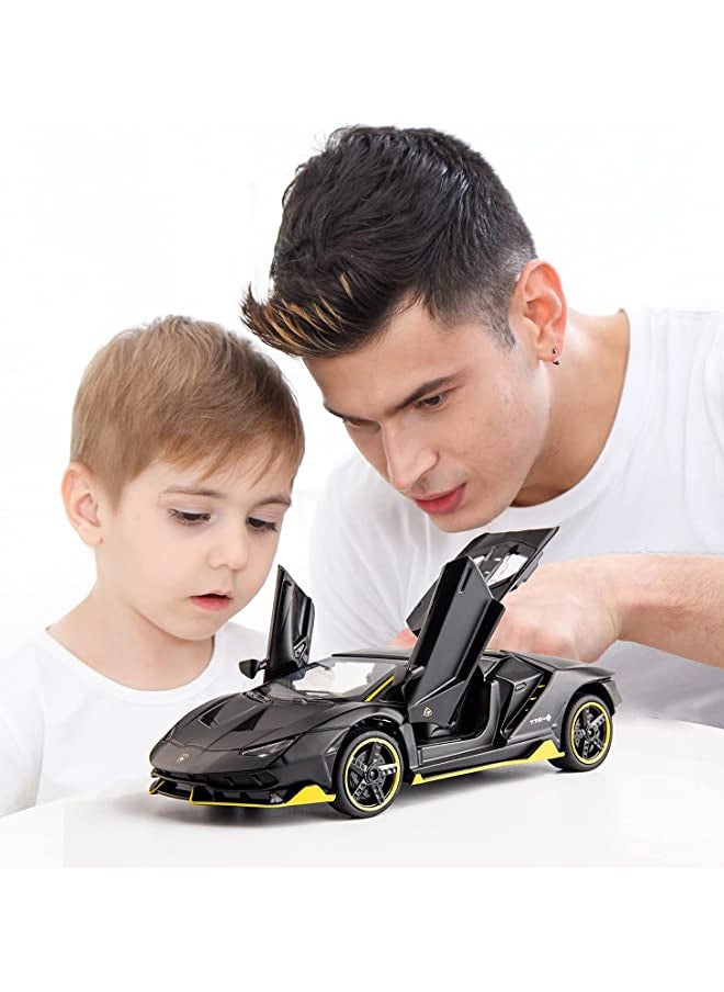 1:32 Lamborghini LP770 Car Model Toy, Zinc Alloy Pull Back Toy Car, Sound and Light Pull Back Model Car for Kids Boy Girl Gift, Black