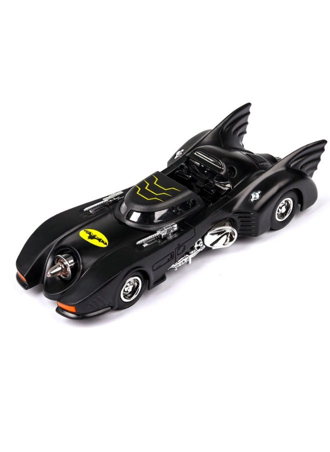 1989 Batmobile Model Toy, 1/38  Diecast Alloy Car Models for Vintage Bat Chariot Classic Car, with Light and Pull Back Model Car, Alloy Collectible Toy (Black)