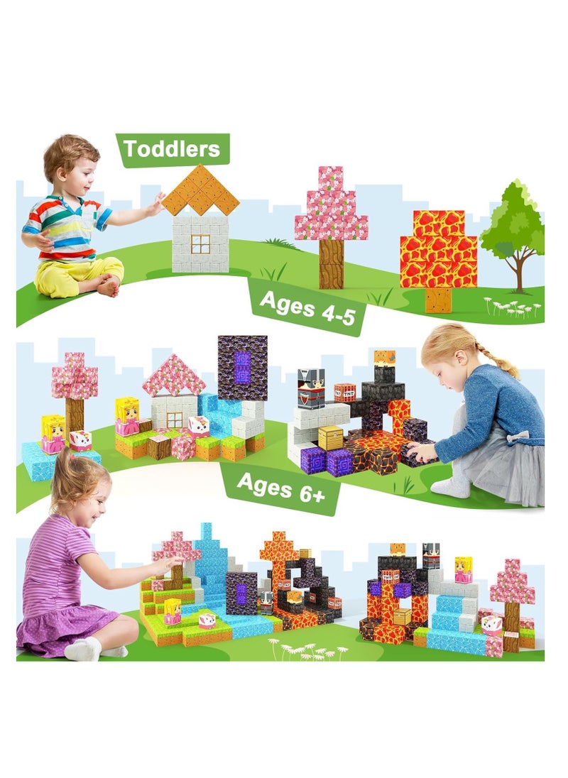 128pcs Mineral Tycoon square building block set children’s puzzle doll assembled game peripheral mini toys minecrafts magnetic cube intelligent magnetic building block set build a 3D mag-world