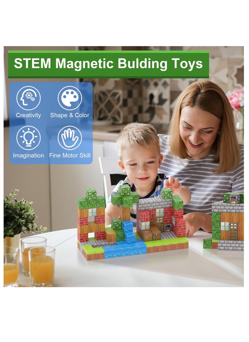 128pcs Mineral Tycoon square building block set children’s puzzle doll assembled game peripheral mini toys minecrafts magnetic cube intelligent magnetic building block set build a 3D mag-world