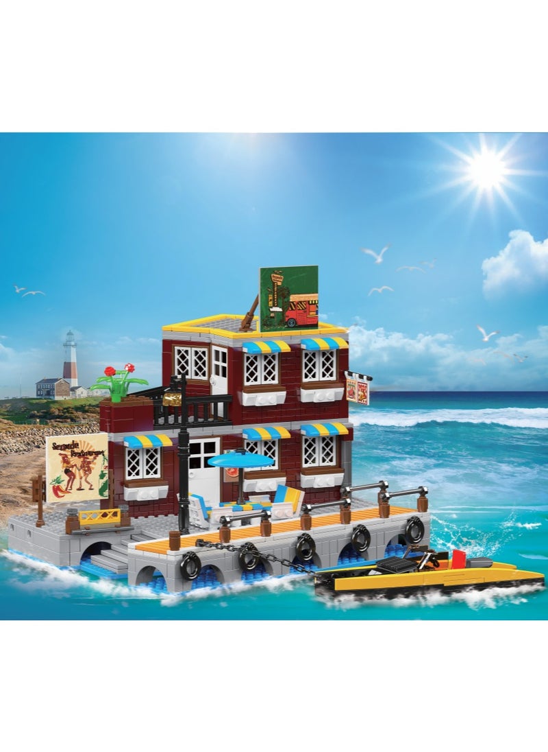 Mini Beachfront Hotel Building Kit, Fishing Boat Set Miniature Dock Hut, Beach Hut building Kit, adults and children 8+ blocks (989 pieces) 10143