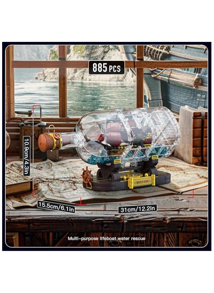 10085 Corsair in a Bottle, Stacked Blocks Queen's Revenge sailboat, Clamped Blocks Collection boat Model, gifts for 8-year-olds (885 pieces)