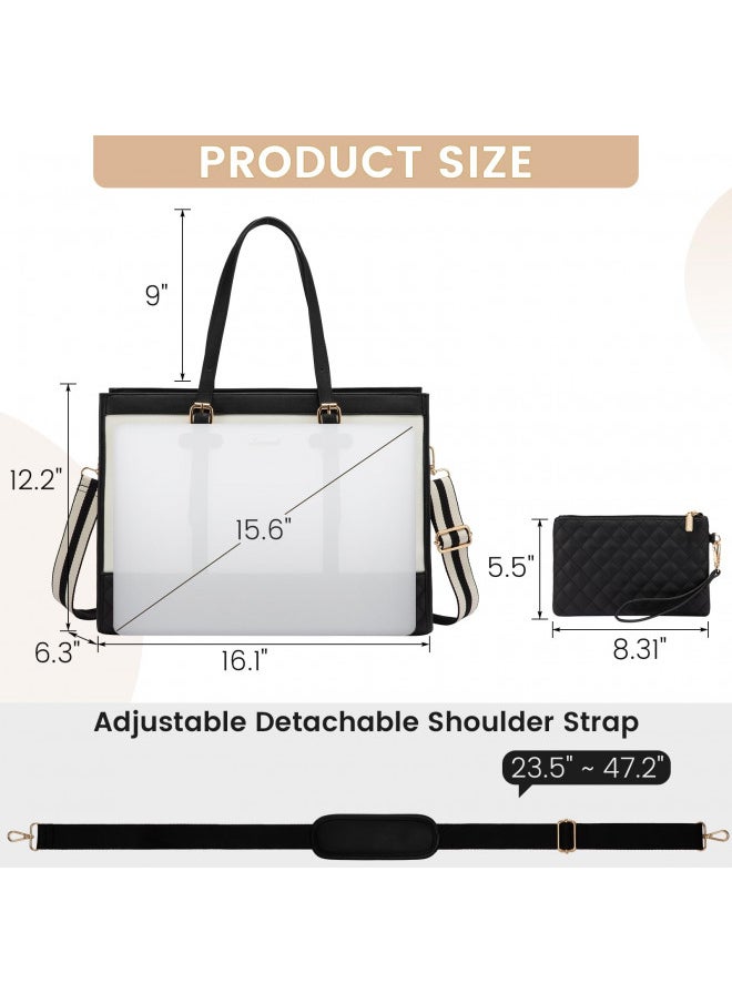 LOVEVOOK Laptop Bag for Women 15.6 inch Canvas Laptop Tote Bag, Large Capacity Work Bag with Clutch Purse, Computer Bag Office Business Briefcase, Casual Handbag for Travel College Teacher School