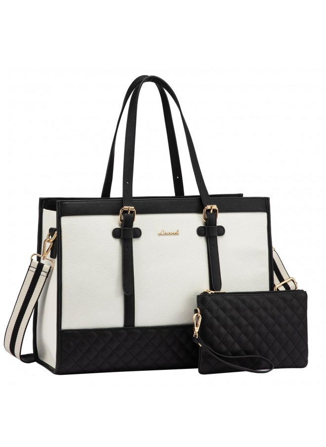 LOVEVOOK Laptop Bag for Women 15.6 inch Canvas Laptop Tote Bag, Large Capacity Work Bag with Clutch Purse, Computer Bag Office Business Briefcase, Casual Handbag for Travel College Teacher School