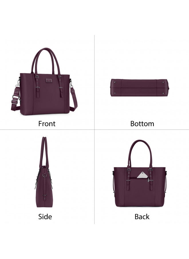 MOSISO PU Leather Laptop Tote Bag for Women (17-17.3 inch), Plum