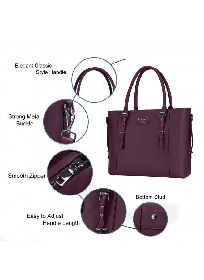 MOSISO PU Leather Laptop Tote Bag for Women (17-17.3 inch), Plum