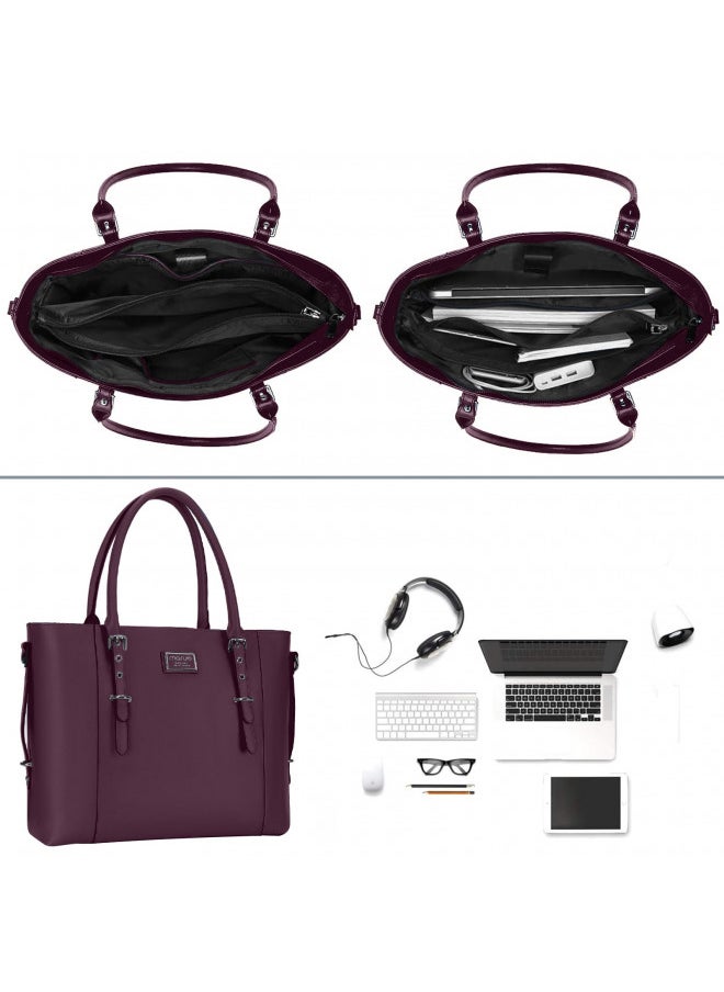MOSISO PU Leather Laptop Tote Bag for Women (17-17.3 inch), Plum
