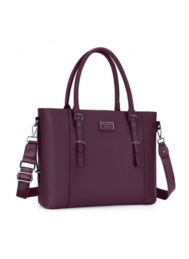 MOSISO PU Leather Laptop Tote Bag for Women (17-17.3 inch), Plum