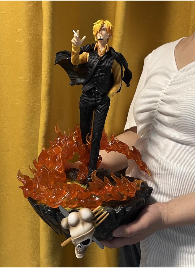 One piece Hot-Blooded Sanji Action Figure Decorative Resin Sculpture Home Decor Statue, Art Figurine Home Ornament Decoration for Office, Living Room, Bedroom, Book Shelf, TV Cabinet, Desktop