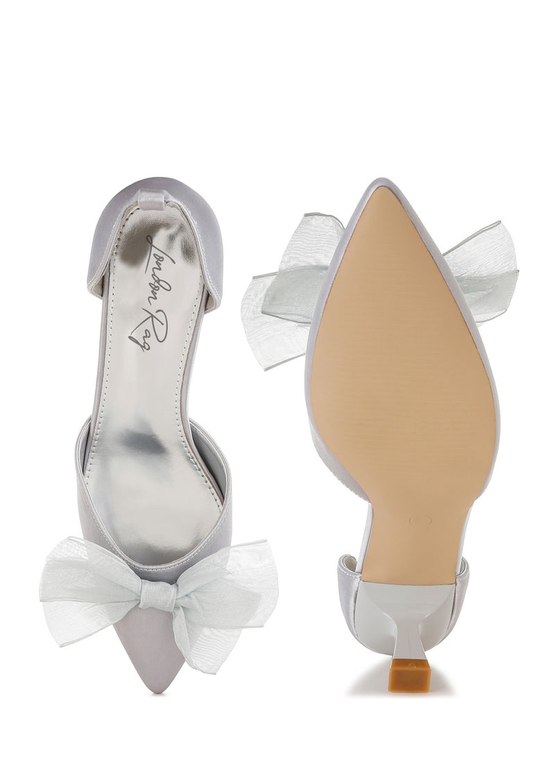 Bow Detail Satin Sandals in Silver