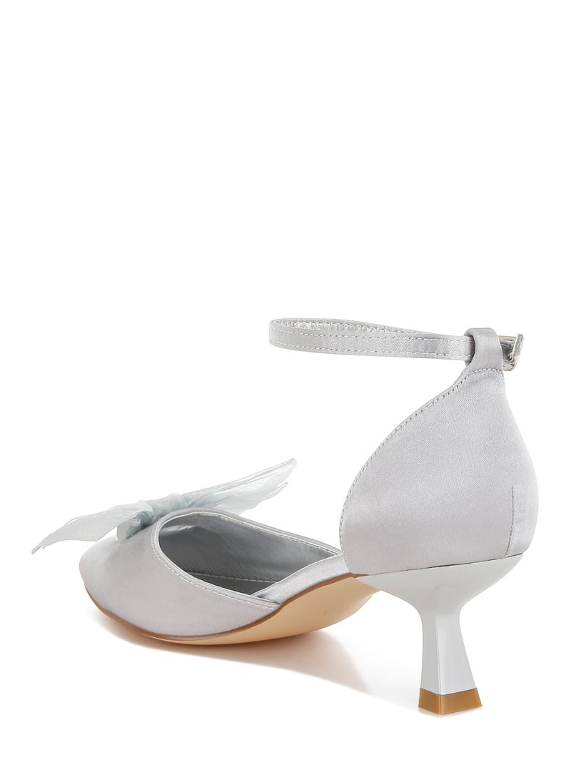 Bow Detail Satin Sandals in Silver