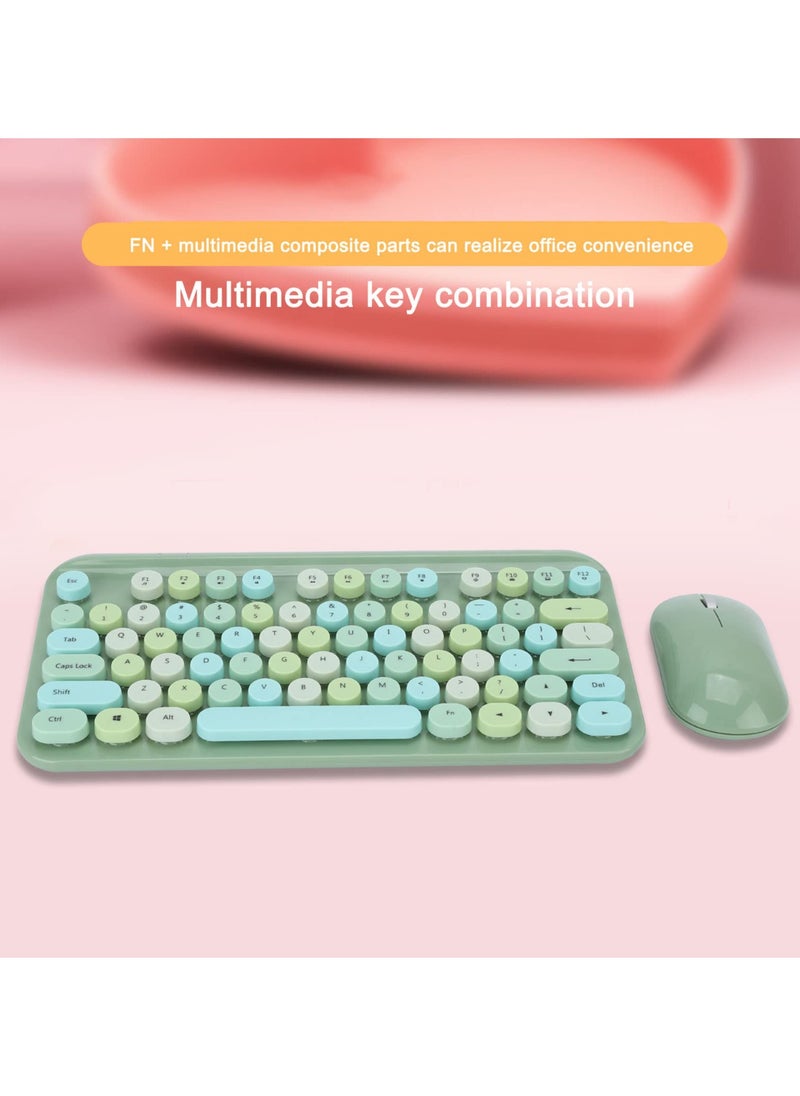 Wireless Keyboard and Mouse Combo, 75 Keys Retro Typewriter Flexible Keyboard with Round Keycaps, Mixed Color 2.4G USB Cute Keyboard Mouse Set for Laptop, PC(Green)