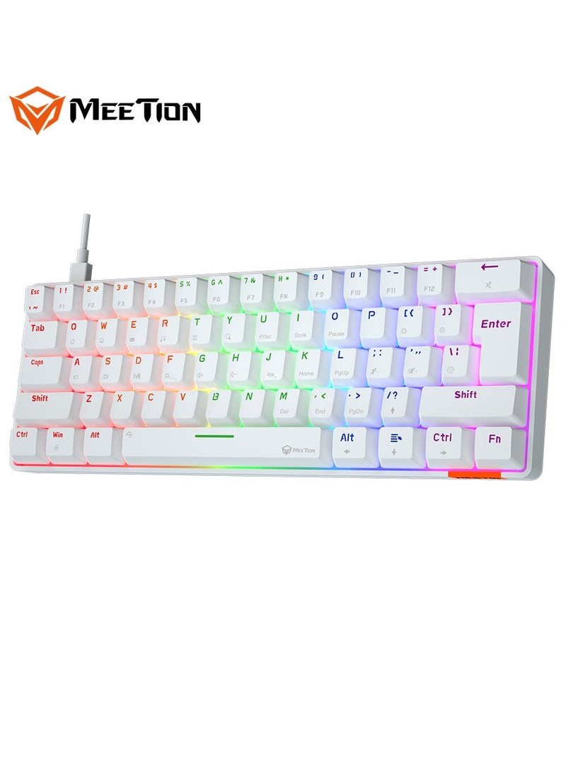 MEETION WHITE 60% GAMING KEYBOARD MK005 Full keys anti-ghosting True mechanical fixed shaft LED backlight with brightness adjustable