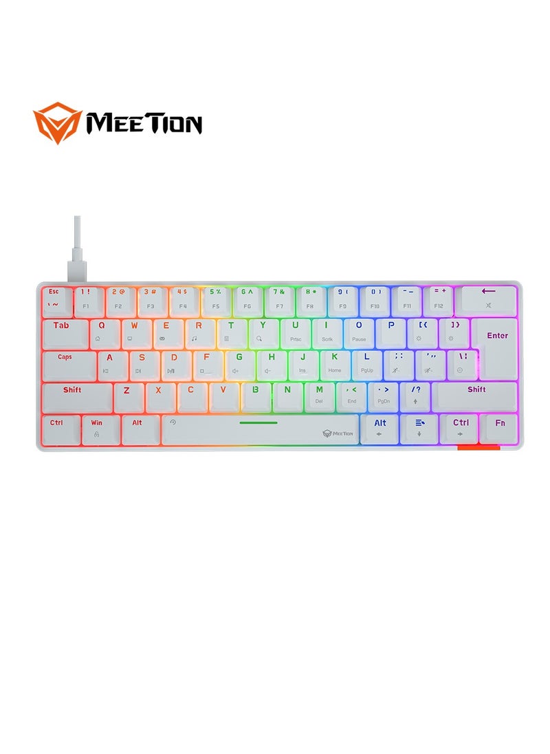 MEETION WHITE 60% GAMING KEYBOARD MK005 Full keys anti-ghosting True mechanical fixed shaft LED backlight with brightness adjustable