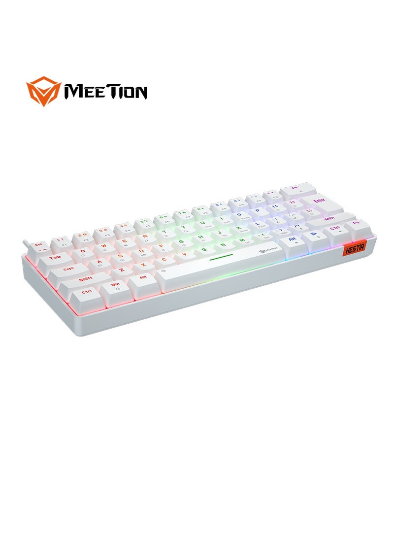 MEETION WHITE 60% GAMING KEYBOARD MK005 Full keys anti-ghosting True mechanical fixed shaft LED backlight with brightness adjustable