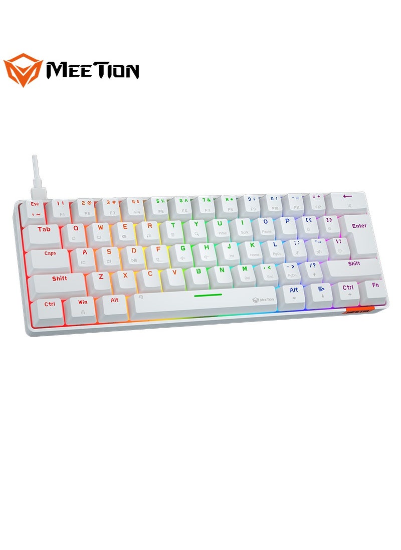 MEETION WHITE 60% GAMING KEYBOARD MK005 Full keys anti-ghosting True mechanical fixed shaft LED backlight with brightness adjustable