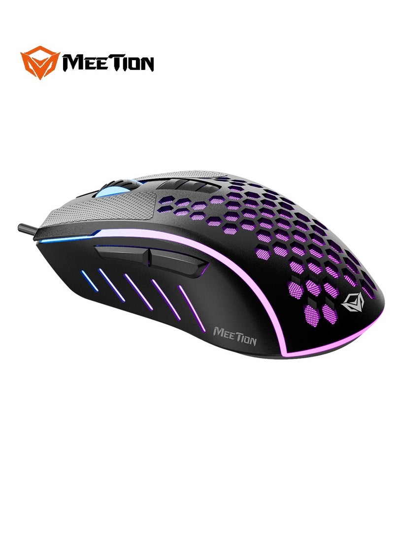 MEETION Lightweight Honeycomb Gaming Mouse GM015 Replaceable non-slip button mat RGB backlight, better gaming experience Honeycomb hollow design, feels light and fast