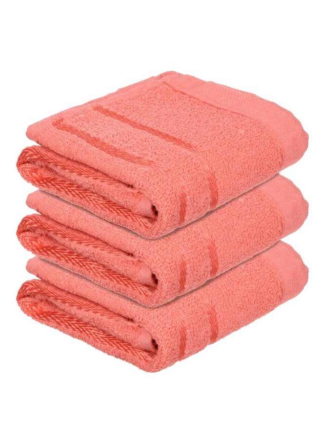 Face Towel | Cotton Towels For Facewash | Towels For Daily Use | Workout Hand Towel | Lining Design | 14X21 Inch | Pack Of 3 | Orange