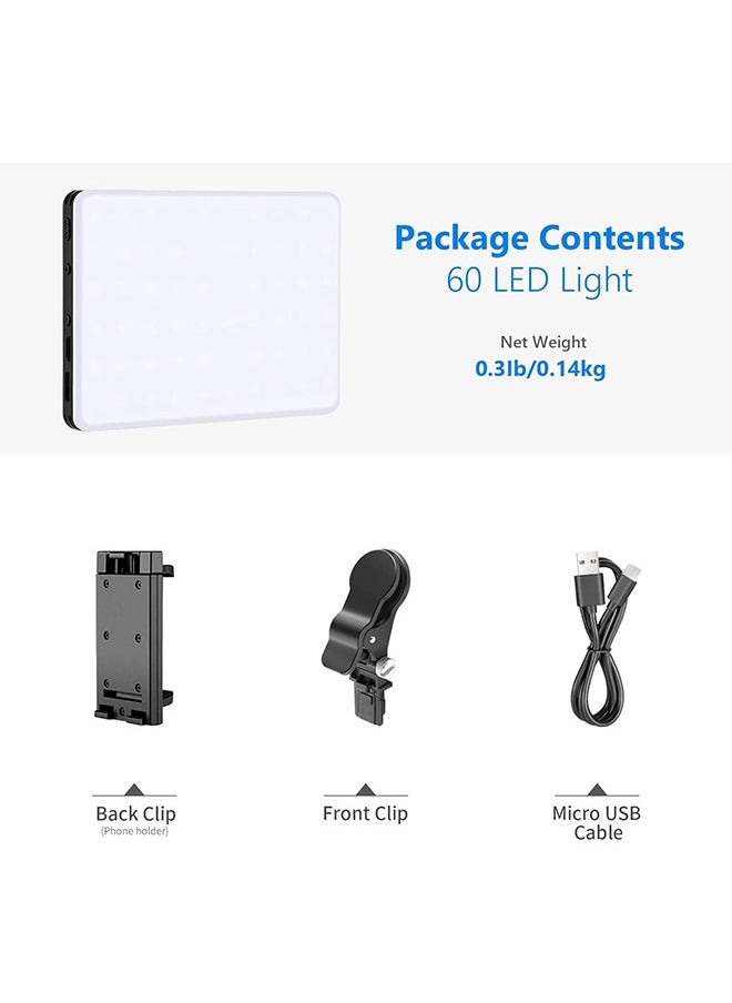 NEEWER Basic Selfie Light with Front & Back Phone Clip, 60 LED 2000mAh Rechargeable CRI 95+, 3 Light Modes, Portable Clip on Light for Phone/Tablet/Laptop, Zoom Call TikTok Video Fill Light - NL-60AI